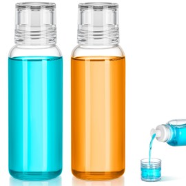 VITVITI VITVITI Glass Mouthwash Dispenser for Bathroom, 10 OZ Mouth Wash Container Bottle with Lid Cup, Countertop Small Clear Refillable Mouthwash Dispensers Decanter, Set of 2 (White)