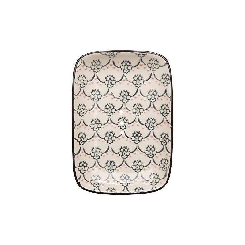 Tranquillo Oriental Square Soap Dish Stoneware Rounded Corners with Holes