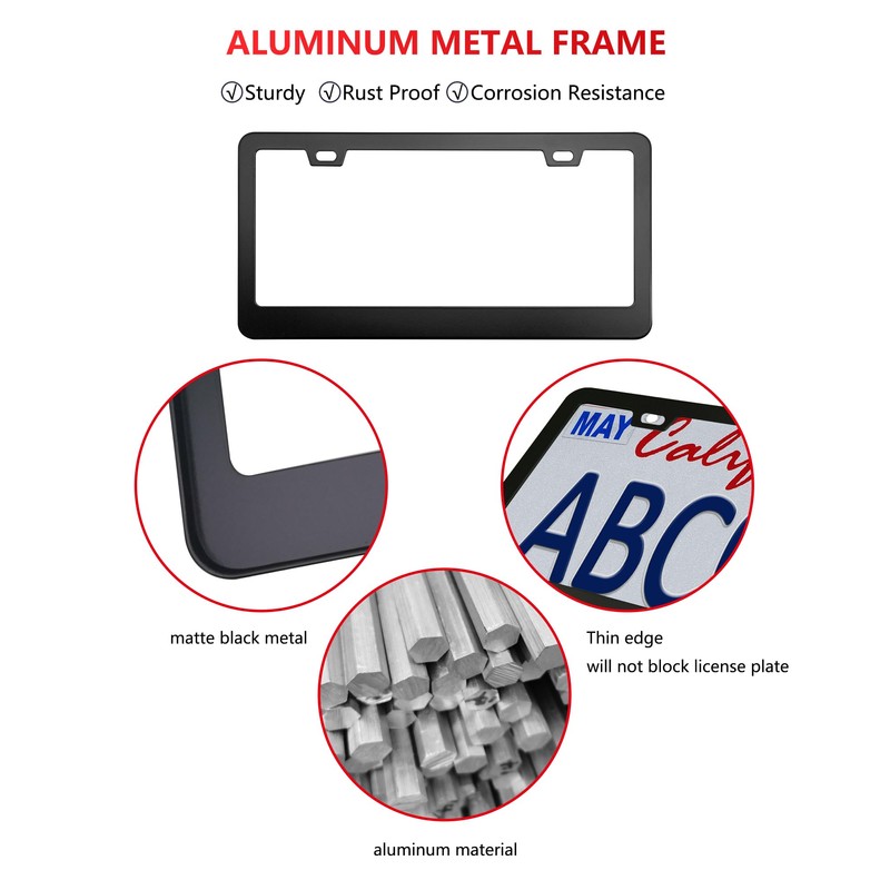 NJNYLLC License Plate Frames Black, 2 Pack Aluminum Universal Aluminum