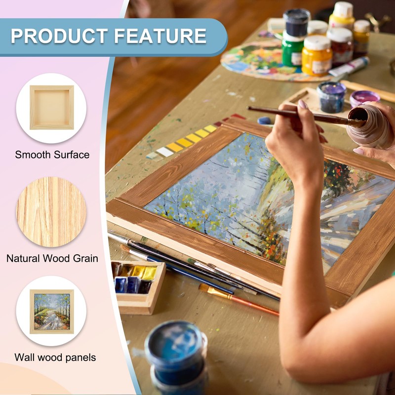 sourcing map 6 Pack Wood Canvas Boards, 6x6 Inch Art