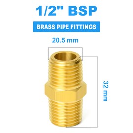 ERGAOBOY 2 Pcs 1/2" x 1/2" Brass BSP Male Hex Nipple Fitting, Male to Male Straight Connector