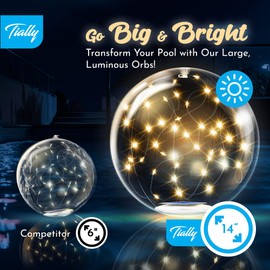 TIALLY Fairy Floating Pool Lights Solar Powered - 14" Inflatable Waterproof Led Glow Balls, Luces para Piscina, Floating Light Up Ball, Swimming Pool Party Decorations, Cool Outdoor Decor (2 Pack)