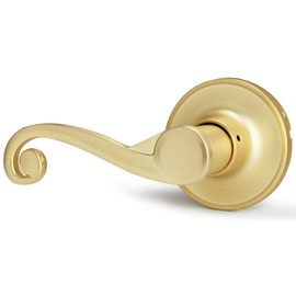 Bonpoly 1 Pack Gold Door Handles, Satin Brass Dummy Door Knob, Interior Door Lever for Closet and Pantry, Door Handle for Left Sided Door, Wave Style Lever