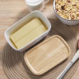 ALELION Large Butter Dish with Lid - White Butter Keeper with Lid for Countertop - Ceramic Butter Crock Perfect for West or East Coast Butter - Holds Up To 3 Butter Sticks