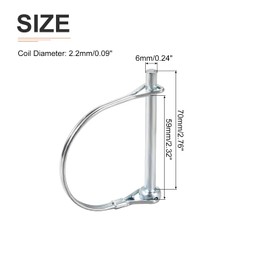 DTGN 3 Pack 6mm x 70mm (DxL) Shaft Locking Pin for Agricultural Trailer Lawn Carbon Steel Round Trailer Coupler Pin Silver Tone