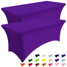 Smiry 2 Pack Spandex Table Cloth 5FT, Elastic Fitted Stretch Tablecloths for Rectangle Tables, Washable Table Cover for Outdoor, Wedding, Banquet & Parties (Purple, 60Lx30Wx30H Inch)