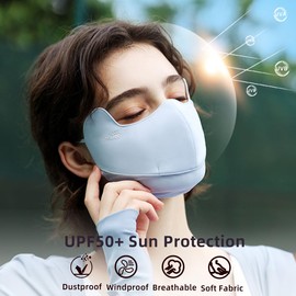 OhSunny Sun Protection Face Cover UPF 50+ Anti-UV Women Summer Mask Eye Protective Breathable Face Covering SLF5M043T Light Blue
