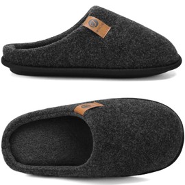 ONCAI Men's Memory Foam Slippers Warm Striped Slippers Fluffy Plush Lined with Non-Slip Rubber Sole, Felt black