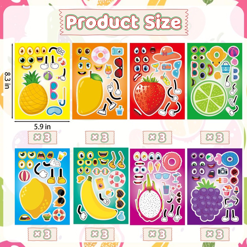 24 Sheets Fruit Make a Face Sticker, Make Your Own