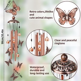 Wind Chimes for Outside, Butterfly Aluminum Tube Windchime with S Hook - Clearance Hanging Decor for Garden, Patio, Backyard or Porch