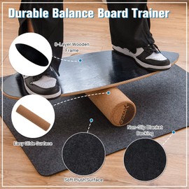 GYMAX Balance Board, 500lbs Wooden Balance Board Set for Adults with Roller & Anti-Slip Blanket, Balance Training for Ski, Surfing, Skateboarding, Yoga, Core Ab Build Exercise Wood Standing Rocker Board