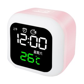 LED Alarm Clock Night Light USB Rechargeable Mirror Design Adjustable Night Lamp Digital Clock with Battery Pink