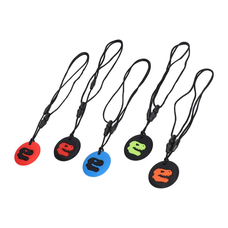 5pcs Kid Silicone Dinosaur Pattern Sensory Chewing Necklace Portable Baby