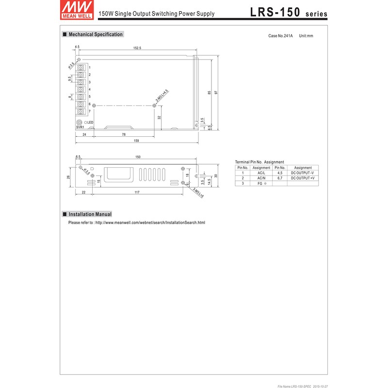 MEAN WELL LRS-150-48 150W 48V 3.3A Switching Mode Power Supply