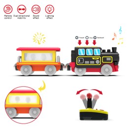 Motorized Train for Wooden Track, Remote Control Train with Magnetic Connection, Battery Operated Locomotive Trains for Toddlers, Compatible with Thomas, Brio, Chuggington