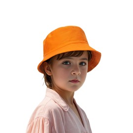 TopTie Kids Cotton Bucket Hat Sun Beach Cap for Boys Girls 3-8 Year Old-Orange