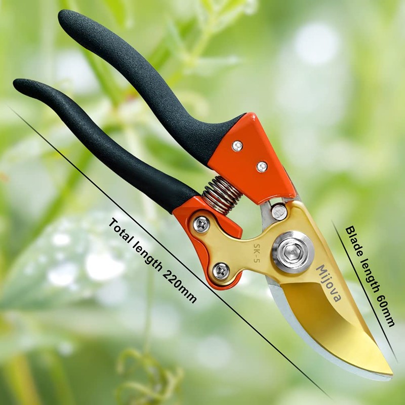 Garden Shears, Sharp Japanese SK5 Steel Blade Effortlessly Prunes 1/4"