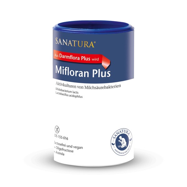Sanatura Mifloran Plus (vorher: Darmflora Plus) – 200 g – Milchsäurebakterien mit 12 Mrd KBE pro Tagesdosis – kombiniert mit Vitamin C aus Acerola und Oligofructose – vegan und laktosefrei