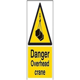 V Safety Danger, Overhead Crane Warning Sign - 200mm x 300mm - 1mm Rigid Plastic