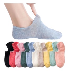kuuupiii Women's Socks, Cover Socks, Ankle Socks, No Slip Off, Cool, Mesh Knitting, Cute, 10 pairs in plain plain colors and colorful patterns, plain knit