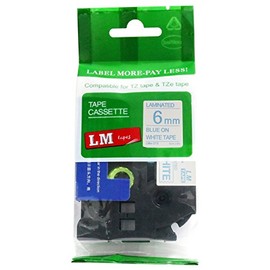 LM Tapes - Brother PT-D200 Label Printer 6mm Blue on White Compatible TZe P-touch Tape (1/4" 0.23 Laminated) for Brother Model PTD200 Label Maker