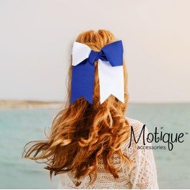 Two Tone Jumbo Bow Clip with Tails (Blue & White)