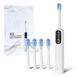 LUCKIER Electric Toothbrush Oscillating and Vibrating Left-Right Swinging Motion, 5 Cleaning Modes, 3 Intensity Levels, 4 Replaceable Brush Heads, IPX7 Waterproof, USB Rechargeable – for Home & Travel