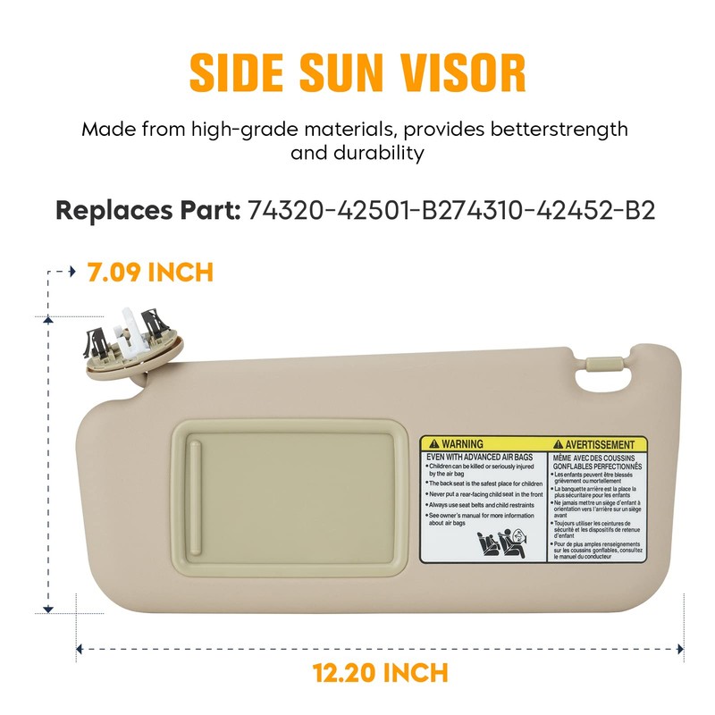 Left & Right Driver Passenger Side Sun Visor for Toyota