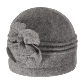 ZLYC Women Wool Cloche Bucket Hat 1920s Vintage Dress Winter Hats with Flower Accent (Flower Grey)