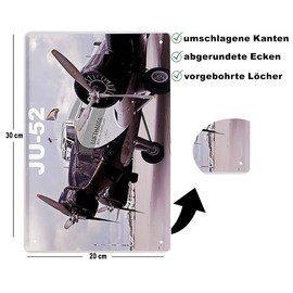 schilderkreis24 Tin Sign Aeroplane "JU-52 Lufthansa" Plane Technology Decoration Historical Retro Metal Sign Vintage Gift for Birthday or Christmas 20 x 30 cm