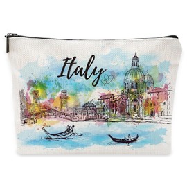 Borsa cosmetica con motivo acquerello, robusta borsa per il trucco in lino con morbida fodera interna, leggera borsa per trucco, regalo popolare in Italia, per donne, ragazze, viaggi, vita quotidiana