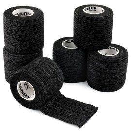 6 Pack Self Adherent Cohesive Wrap Bandage | 2” x 5 Yards First-Aid Elastic Self Adhesive Tape for Wrist, Elbows, Knees, and Ankles (Black, 6 Pack)