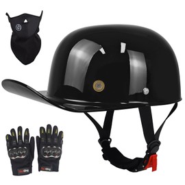 XINGSILUC Baseball Motorcycle Helmet - Half Helmet Motorcycle Men Women for Bike Cruiser Chopper Moped Scooter with Gloves and Masks, Dot Approve - Black,L