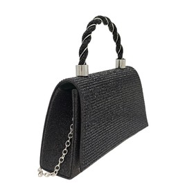 COOLOYA Women's Rhinestone Evening Bag Glitter Clutch Purses Crystal Pearl Party Handbags with Chain, Black Rhinestone, One Size