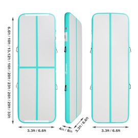 FBSPORT 10ft Inflatable Air Gymnastics Mat Training Mats 4 inches Thickness Gymnastics Tracks for Home Use/Training/Cheerleading/Yoga/Water with Pump light green