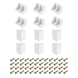 sourcing map 12Pcs 90 Degree Plastic Corner Braces, 19x32x19mm Nylon Shelf Right Angle Brackets with Screws for Cabinets, Cupboards (White)