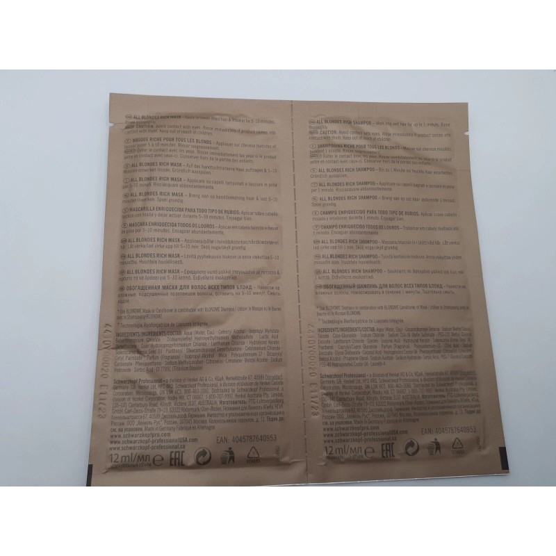 Schwarzkopf BlondMe Rich Shampoo/Rich Hair Mask .4oz Samples Pkg 5