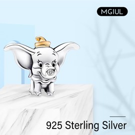 MGIUL Elephant the Yellow Cap Charm Beads for Women Bracelets Necklaces 925 Sterling Silver Pendants Jewelry Gift