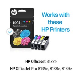 HP 923 Black, Cyan, Magenta, Yellow Ink Cartridges (4-Pack) | Works with Printer Series: OfficeJet 8120, OfficeJet Pro 8130 | Eligible for Instant Ink | 6C3Y6LN