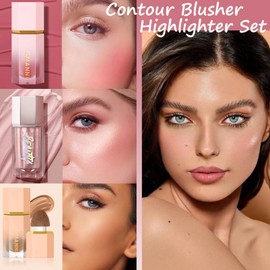 3PCS Liquid Highlighter Contour Blush Sticks - Langanhaltende Wasserdichte Rouge Makeup, Natürlich Gesichts Konturierungs Stift mit Sponge Tip - Buildable Contouring Bronzer