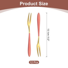 uxcell 12 Pcs Pickle Fork, 5.2 Inch Olive Fork with Long Handle, Stainless Steel Cocktail Forks, 2-Tine Fork for Dessert Cocktail Fruit and Vegetable Red Gold
