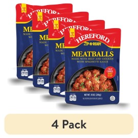 Unbranded (4 pack) Hereford Meatballs with Spaghetti Sauce, Fully Cooked, 10 oz Pouch