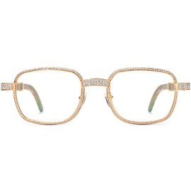 HEPIDEM 100% Really Buffalo Horn Glasses Frames Luxury Square 720pcs Diamonds Buffs Eyeglasses 7550180 (7550180 Wood)