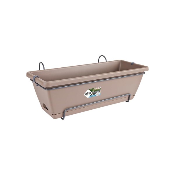 elho Barcelona Allin1 50 - Balcony Planter for Railing - with Hanging Rack - 100% Recycled Plastic - Ø 49.5 x H 18.5 cm - Brown/Taupe