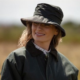 WALKER AND HAWKES - Womens Olive British Millerain Waxed Cotton Diana Country Hat - Plum - 3XS/XXS (54cm/55cm)