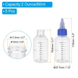 PATIKIL 2oz(60ml) Plastic Dispensing Bottle, 5Pcs Squeeze Graduated Empty Bottles with Blue Twist Cap for Liquids, Inks, Oils, Sauces, Arts and Crafts, Transparent