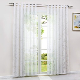 HeichkelL Transparent Curtain Burnout 1 Piece Voile Curtain Modern Curtain with Loops in Tree Branches Pattern White W x H 140 x 245 cm
