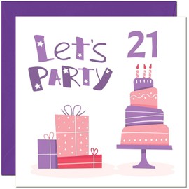 Women's 21st Birthday Card - Lets Party Purple Any Age Numbers Birthday Card for 21 Year old Girl Daughter Friend Granddaughter Sister twenty one, twenty first Niece cousin
