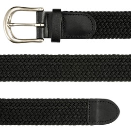 Streeze 30mm Stretch Belt - Braided Elastic Webbed Belt with Silver Metal Buckle (2XL, Black)