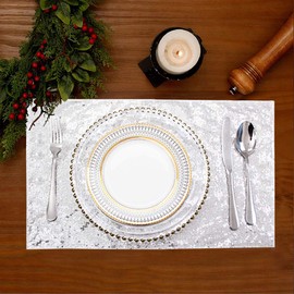 Sequin Placemats Set of 6, Heat-Resistant Dining Table Mats, Stain-Resistant Kitchen Table Placemats, Elegant Sparkle Placemat for Party Wedding Accent Centerpiece Decoration(Silver, 18" x 12")